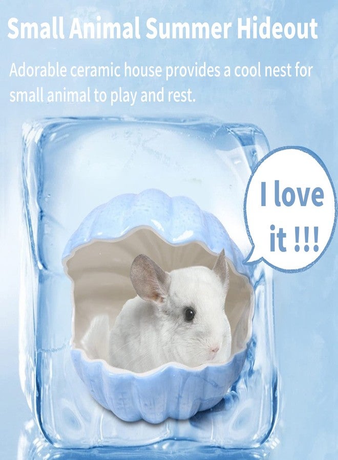 WCDJOMOP Small Animal Hideout Extra Large Ceramic Shell Shape Guinea Pig House Chinchilla Igloo Habitat Hut Cave Summer Bed Cage Accessories for Hedgehog Rabbit Hamster Gerbil Rat (XL (9.5''x7''x7.9''), Blue) - Image 3